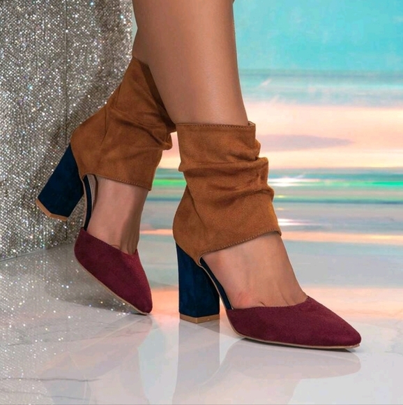 Women's Pointed Toe Thick Heel Ankle Boots,Side Zipper Short Boots,Multi-Color - Picture 3 of 4